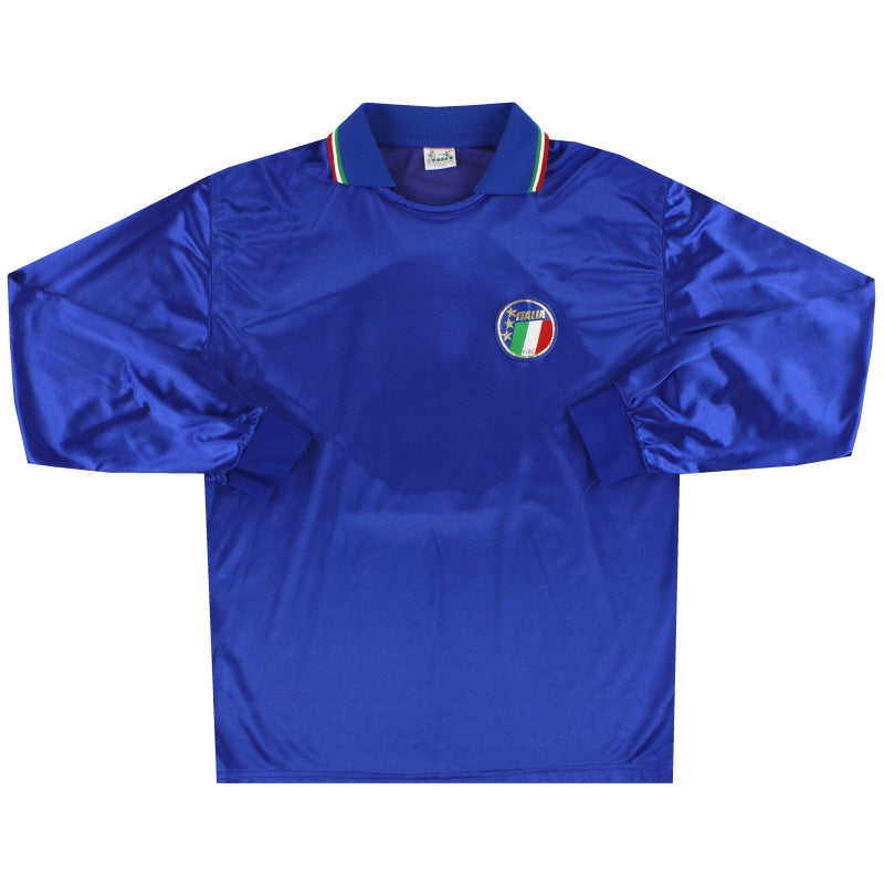 Camiseta de local Diadora de Italia de 1986-90, emitida para jugador, #8, manga larga, talla L