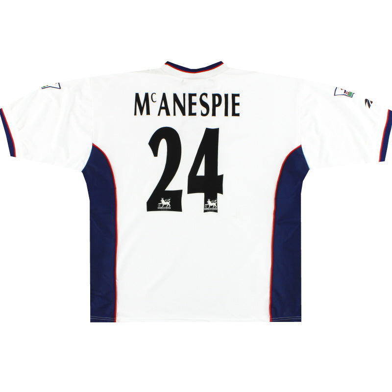 Camiseta de local Reebok del Bolton de partido de la temporada 1997-98 - McAnespie #24 Talla XL