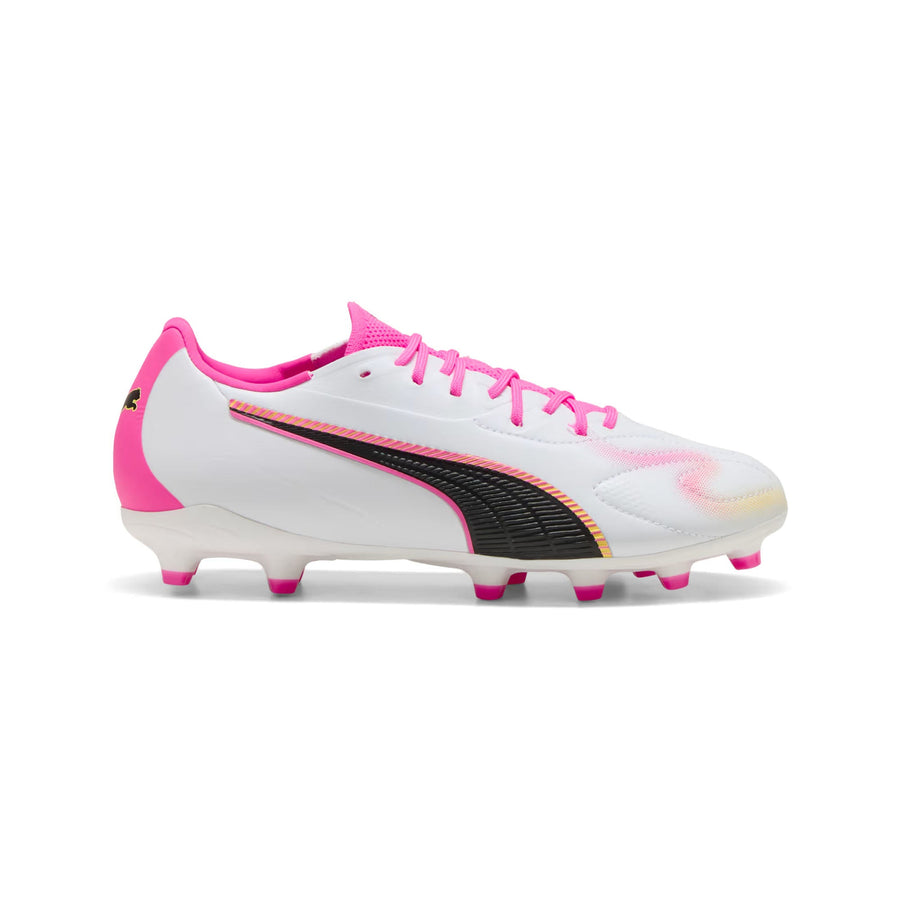 Botas de fútbol Puma King 20 Match FG/AG Jnr - Blanco Puma/Rosa Veneno/Aqua Brillante