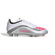 Botas de fútbol adidas F50 League Messi FG/MG Júnior - Blanco/Rojo lúcido/Plata metalizado