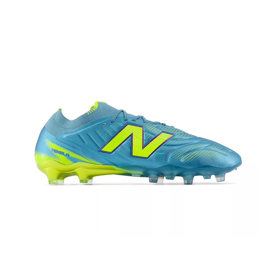 Botas de fútbol New Balance Tekela V5 Elite Low FG - Azul Metálico/Verde Alcalino/Azul Marino Equipo