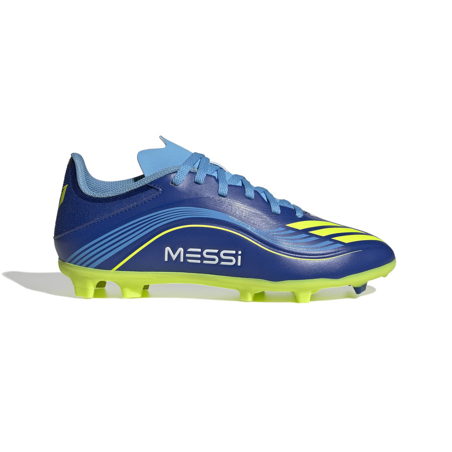 Botas de fútbol adidas F50 League Messi FG/MG Jnr - Azul Royal Equipo/Amarillo Solar/Ráfaga Azul Semi