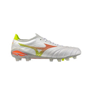Botas de fútbol Mizuno Morelia Neo V Beta FG/AG (Hechas en Japón) - Blanco/Naranja Lava/Onagra