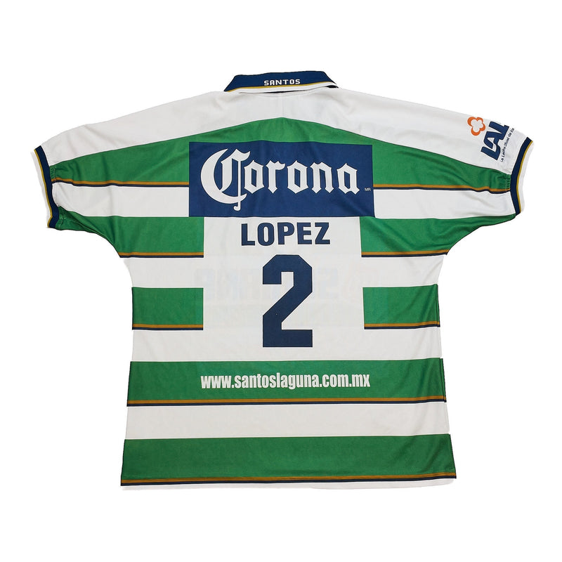 2000/01 Santos Laguna Lopez #2 *Match Issue+Signed* Home Shirt (XL) Corona Sport