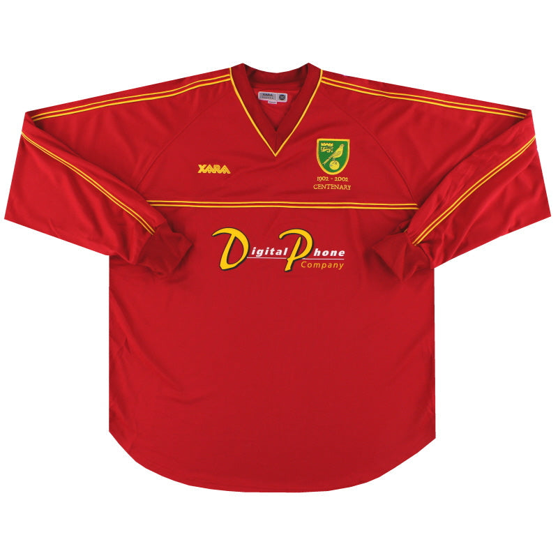 Camiseta de Visitante del Centenario del Norwich City 2001-02 Manga Larga *Como Nueva* XL