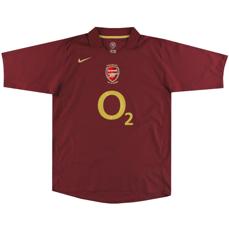 Camiseta de local conmemorativa del Arsenal Nike Highbury 2005-06 *Impecable* XL