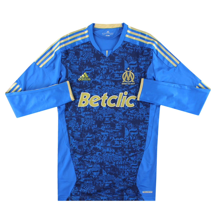 Camiseta Adidas Playe Issue Techfit de manga larga del Olympique de Marsella para la temporada 2011-12, talla XL
