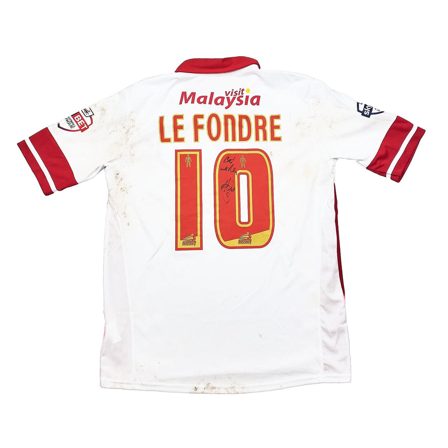 2014/15 Cardiff City Le Fondre #10 *Partido Usada + Firmada* Tercera Camiseta (M) Cosway Sports