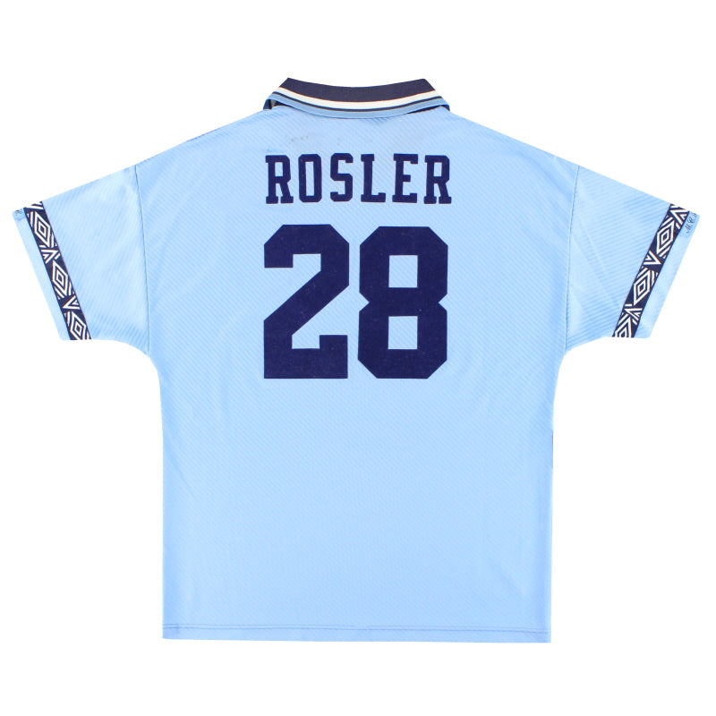 1993-95 Manchester City Umbro Camiseta de local 'firmada' Rosler #28 M