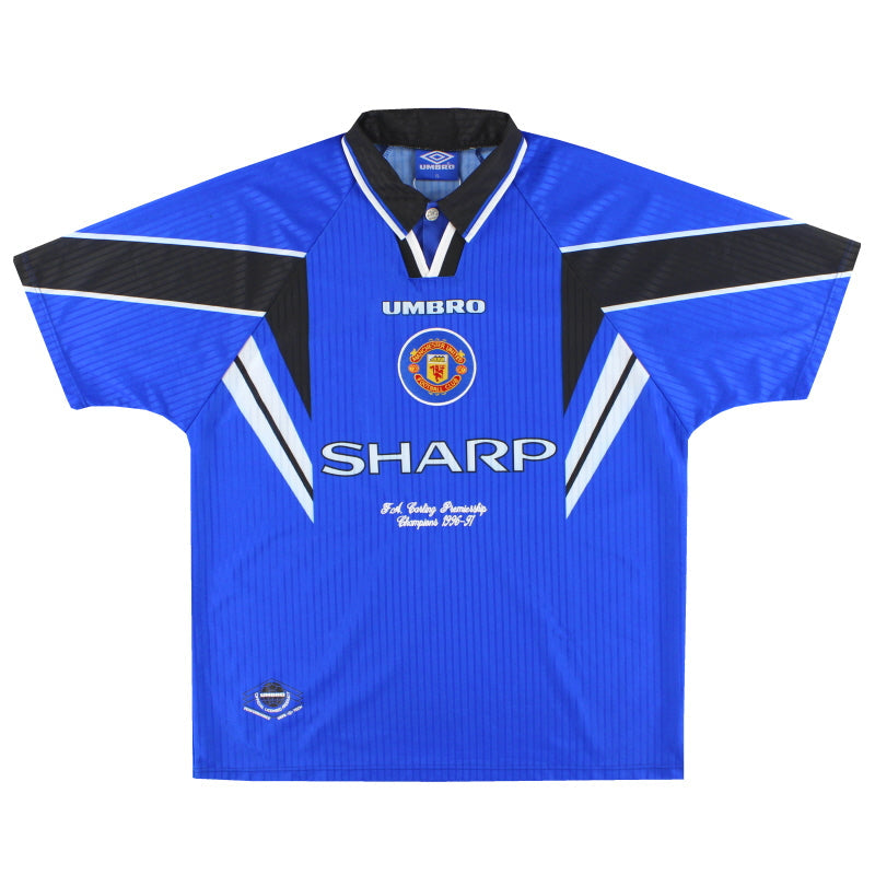 Camiseta Umbro del Manchester United de la temporada 1996-97, modelo 'Champions', tercera equipación, talla XL.