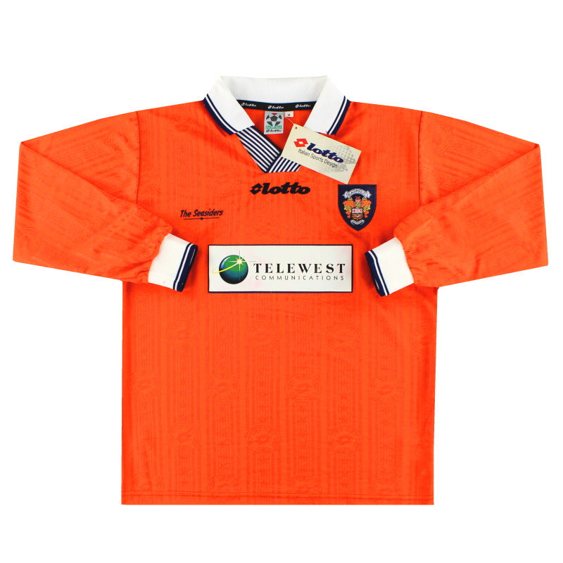 1997-99 Blackpool Lotto Camiseta Local de Jugador Manga Larga *NUEVA CON ETIQUETAS* M