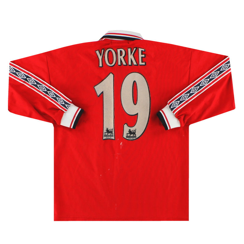 1998-00 Manchester United Umbro Camiseta Local Yorke #19 Manga Larga T.Niño Grande