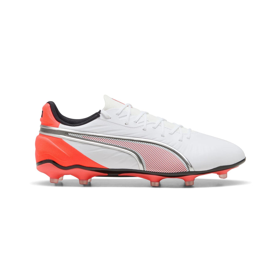 Botas de fútbol Puma King Match FG/AG - Blanco Puma/Plata Puma/Rojo Brillante