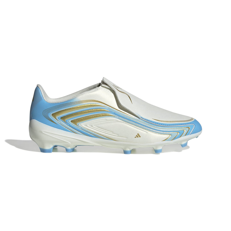 Botas de fútbol adidas F50 League Messi FG/AG sin cordones Jnr - Marfil/Semi Azul Intenso/Azul Hielo