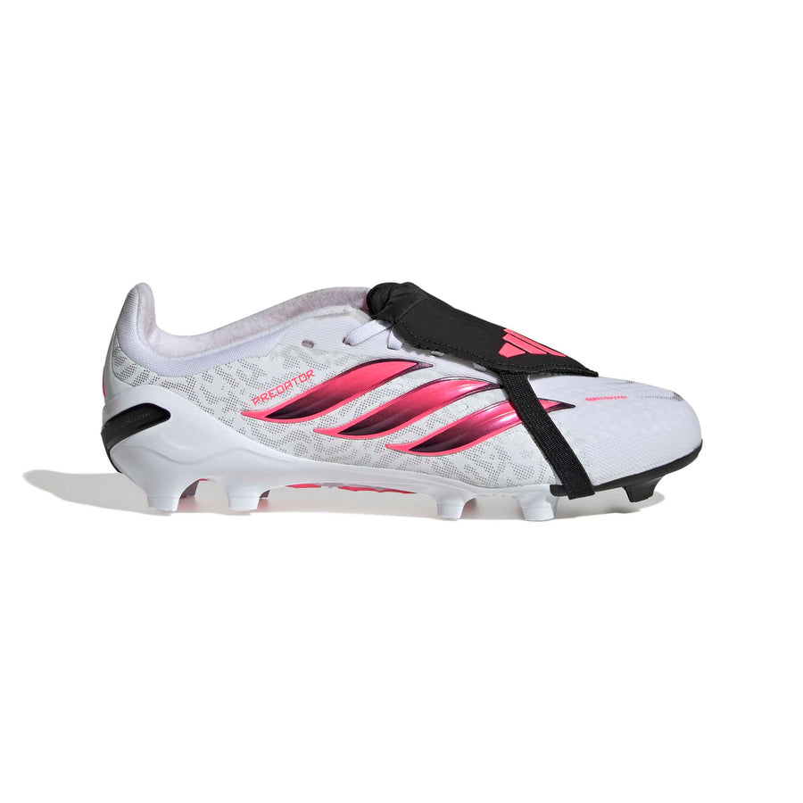 Botas de fútbol adidas Predator 26 Elite con lengüeta plegable FG/AG para jóvenes - Blanco Ftwr/Solar Turbo/Negro Núcleo