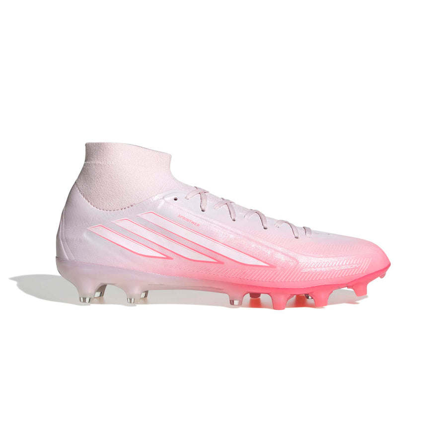 Botas de fútbol adidas F50 Sparkfusion Pro FG/AG para mujer - Solar Turbo/Blanco/Rosa Destilado