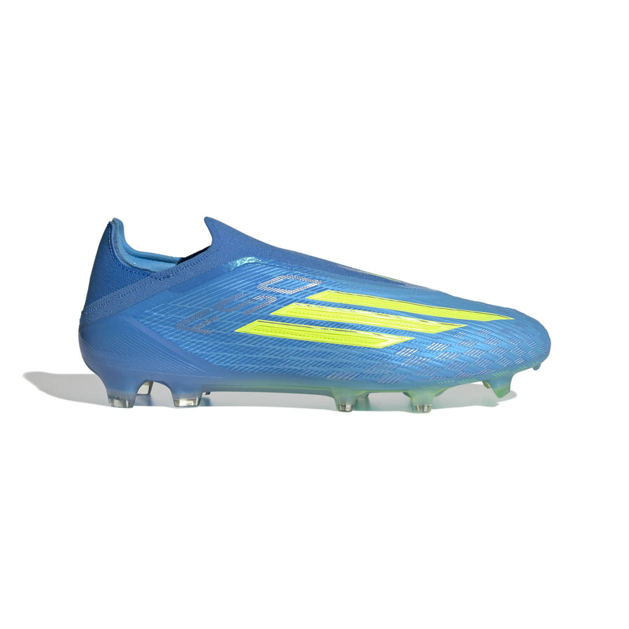 Botas de fútbol adidas F50 Elite sin cordones FG/AG - Azul Lucid Ray/Amarillo Team Solar/Aguamarina Lucid