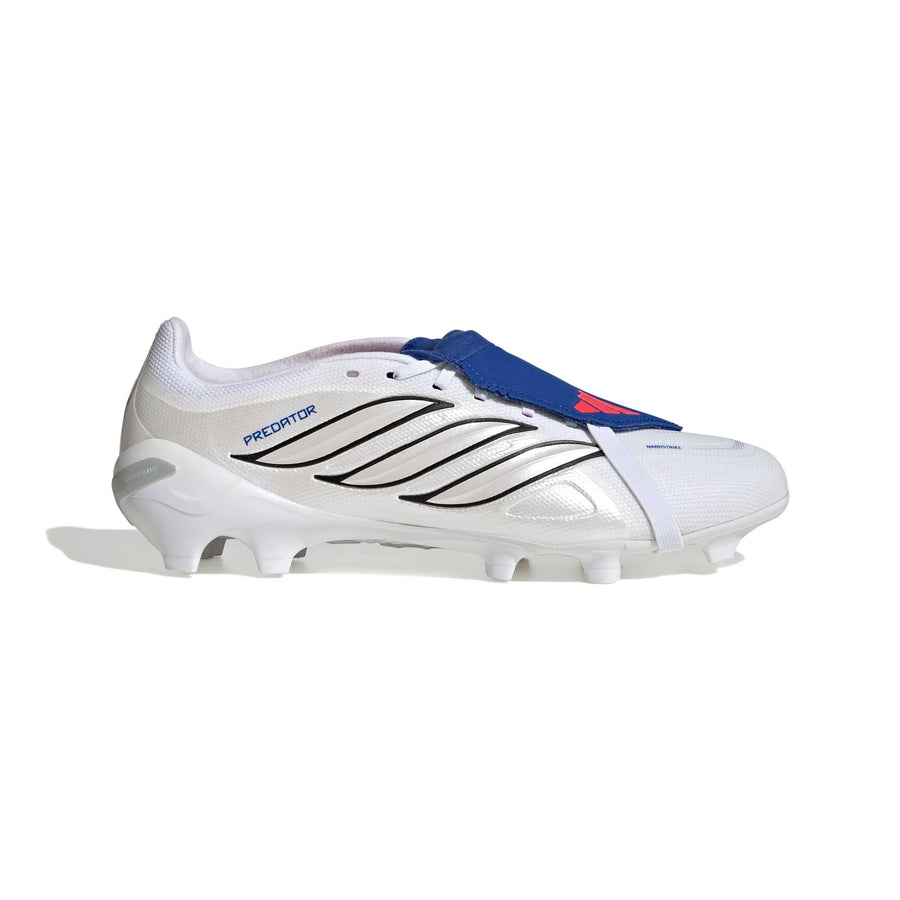 Botas de fútbol adidas Predator 26 League con lengüeta plegable FG/AG - Blanco Ftwr/Metalizado Zero/Azul Royal