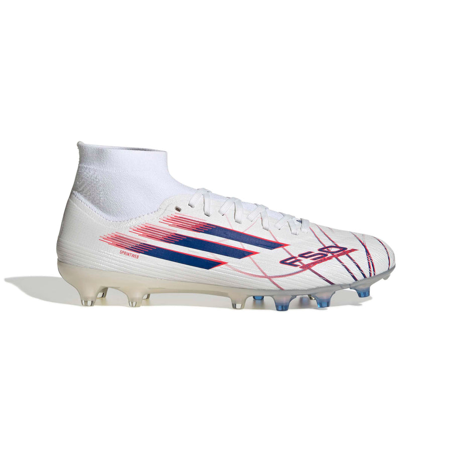 Botas de fútbol adidas F50 Sparkfusion Pro FG/AG para mujer - Blanco FTWR/Azul Royal Equipo/Rojo Lucid