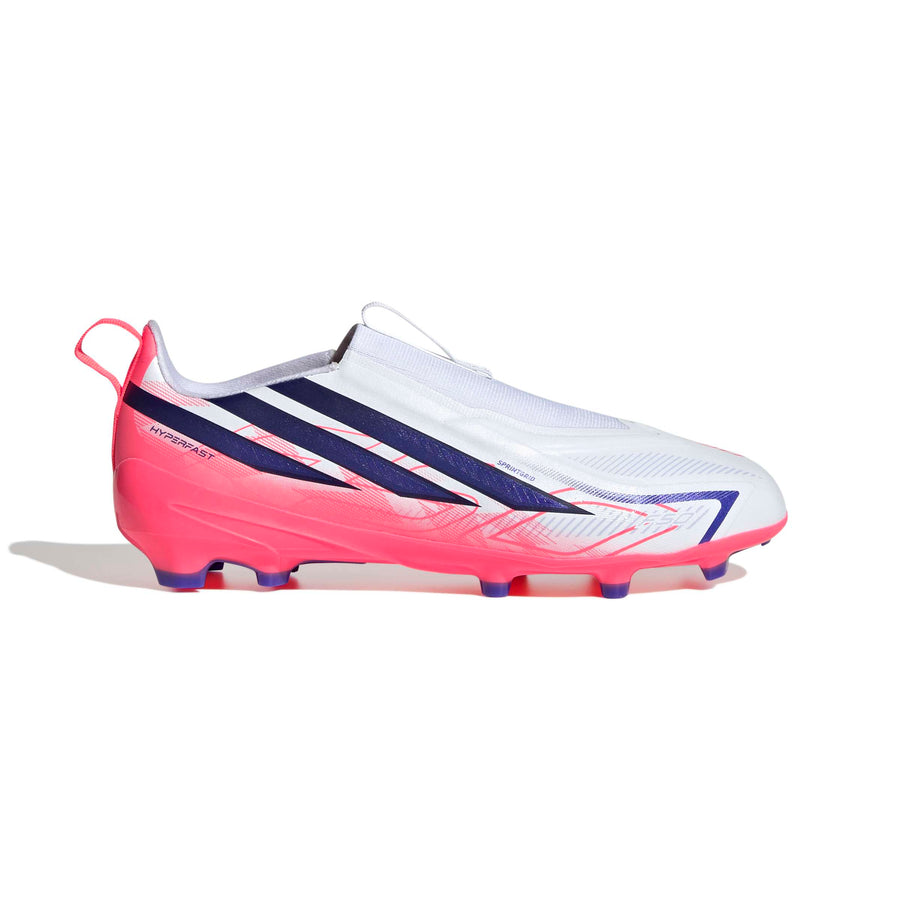 Botas de fútbol sin cordones adidas F50 Hyperfast League FG/AG Jnr - Blanco Nube/Morado Solar/Turbo Solar