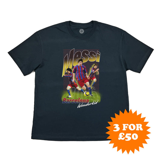 BARCELONA MESSI WONDERKID BOOTLEG TEE, Cult Kits, XL / Barcelona / Black