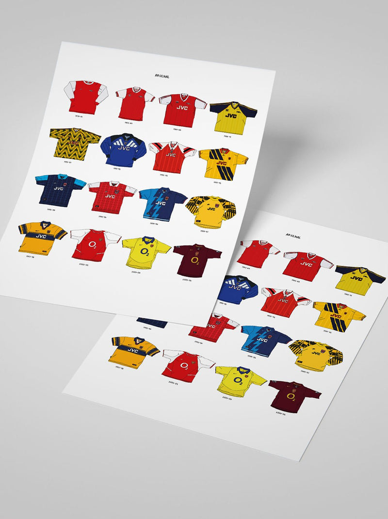 Iconic Arsenal Shirts A3 Print