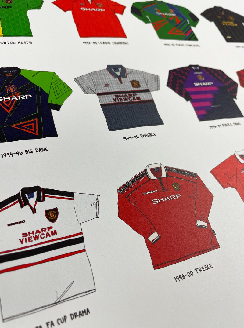 Iconic Manchester United Shirts A3 Print