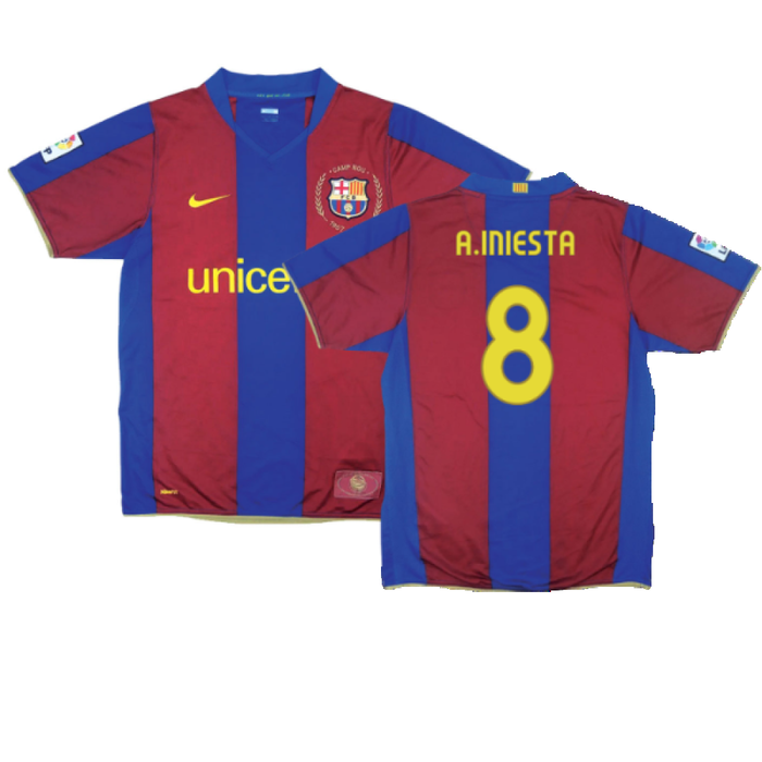 Barcelona 2007-08 Home Shirt (XL) (Excellent) (A.Iniesta 8)