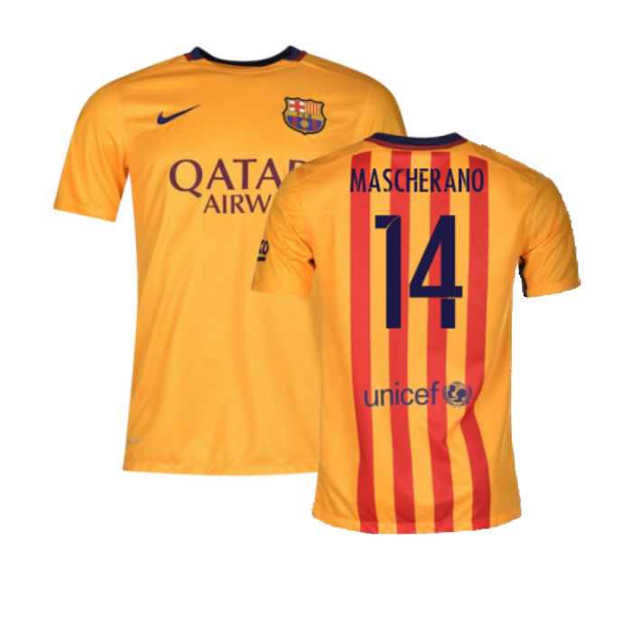 Barcelona 2015-16 Away Shirt (L) Suarez #9 (Excellent) (Mascherano 14)