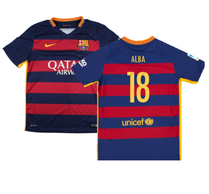 Barcelona 2015-16 Home Shirt (2XL) (Mint) (Alba 18)