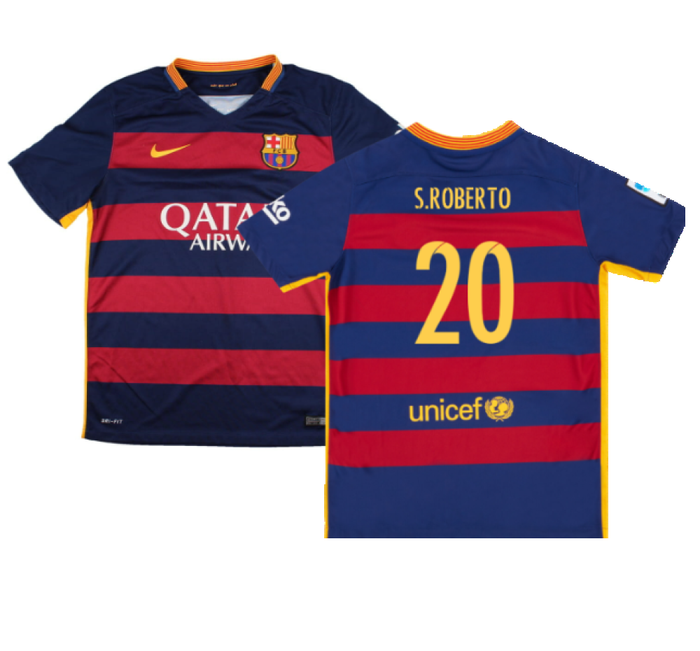 Barcelona 2015-16 Home Shirt (2XL) (Mint) (S.Roberto 20)