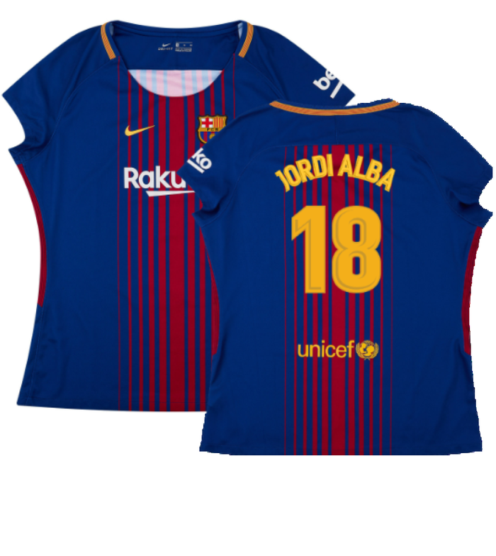 Barcelona 2017-18 Home Shirt (Womens) (M) (Mint) (Jordi Alba 18)