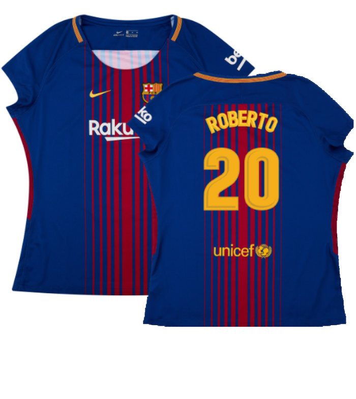 Barcelona 2017-18 Home Shirt (Womens) (XL) (Mint) (Roberto 20)