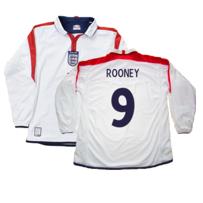 England 2003-05 Long Sleeved Home Shirt (L) (Excellent) (Rooney 9)