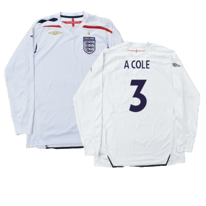 England 2007-09 Long Sleeve Home Shirt (XXL) (Very Good) (A COLE 3)