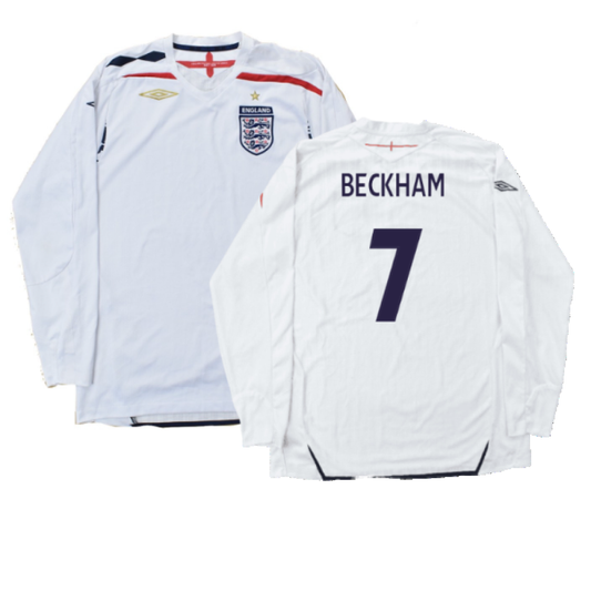 England 2007-09 Long Sleeve Home Shirt (XXL) (Very Good) (BECKHAM 7)_0