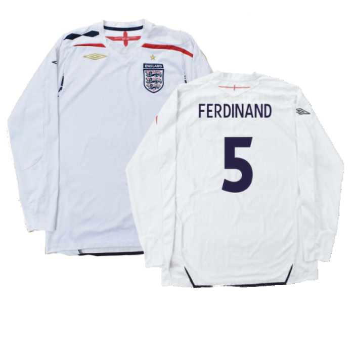 England 2007-09 Long Sleeve Home Shirt (XXL) (Very Good) (FERDINAND 5)