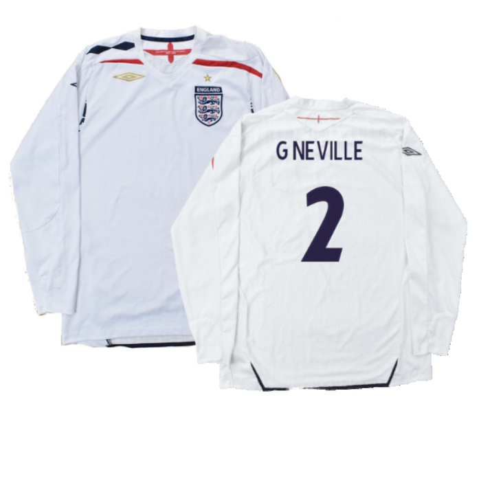 England 2007-09 Home Long Sleeved Shirt (L) (Mint) (G NEVILLE 2)