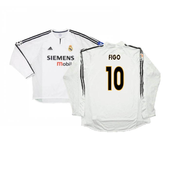 Real Madrid 2003-04 Home Long Sleeve Shirt (M) (Mint) (Figo 10)