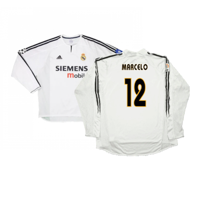 Real Madrid 2003-04 Home Long Sleeve Shirt (M) (Mint) (Marcelo 12)