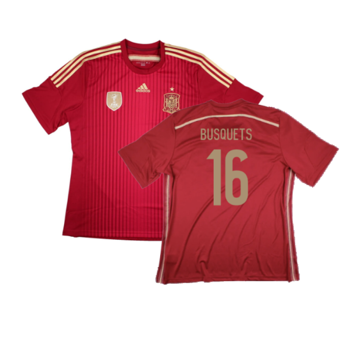 Spain 2014-2015 Home Shirt (World Cup Badge) (L) (Mint) (Busquets 16)